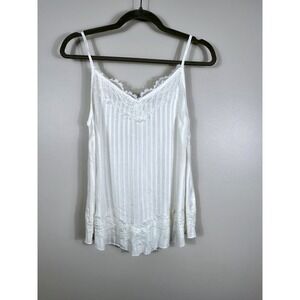 Easel Camisole Women Lace Trim Striped Boho Tank Top White S